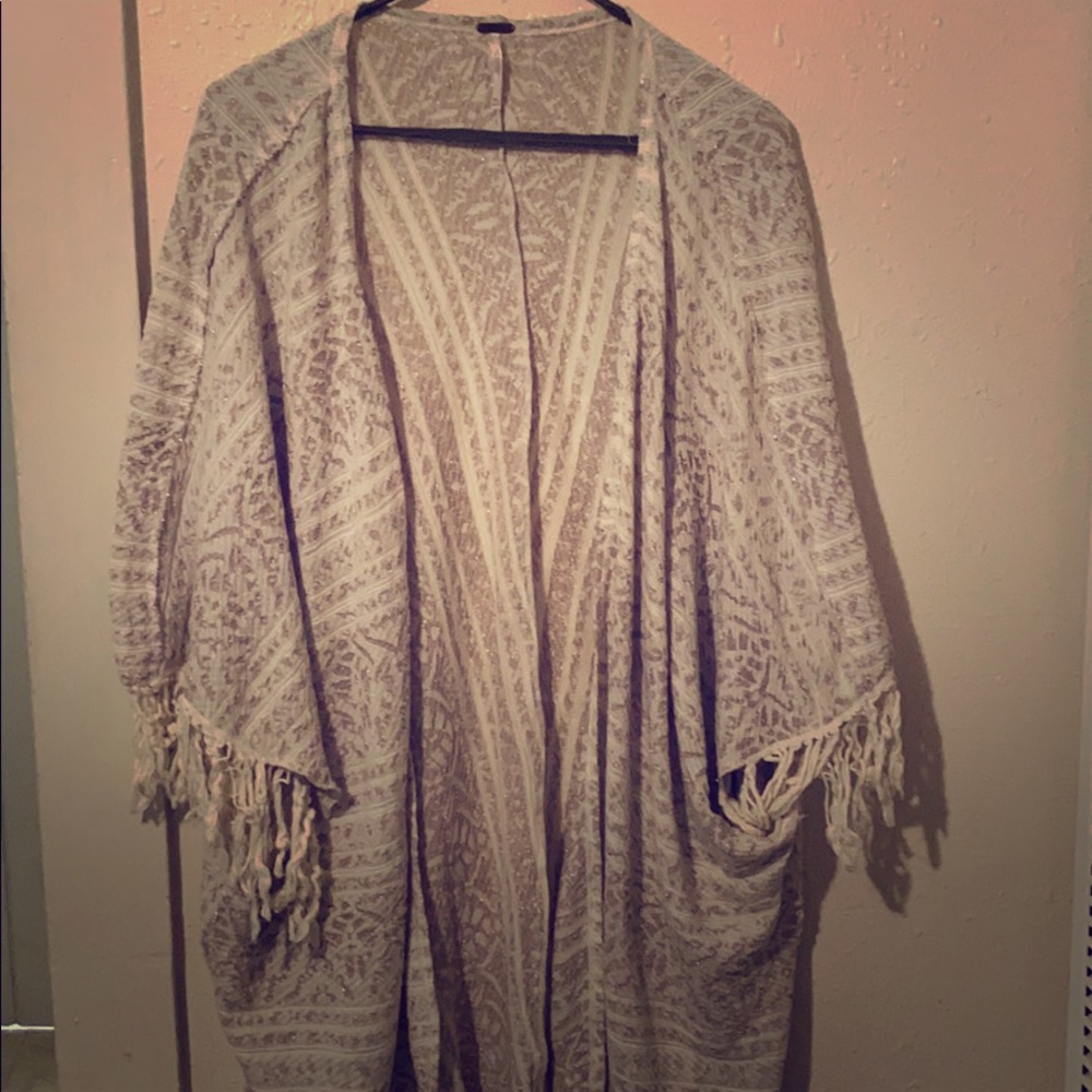 Free people kimono beach cover up white sparkles